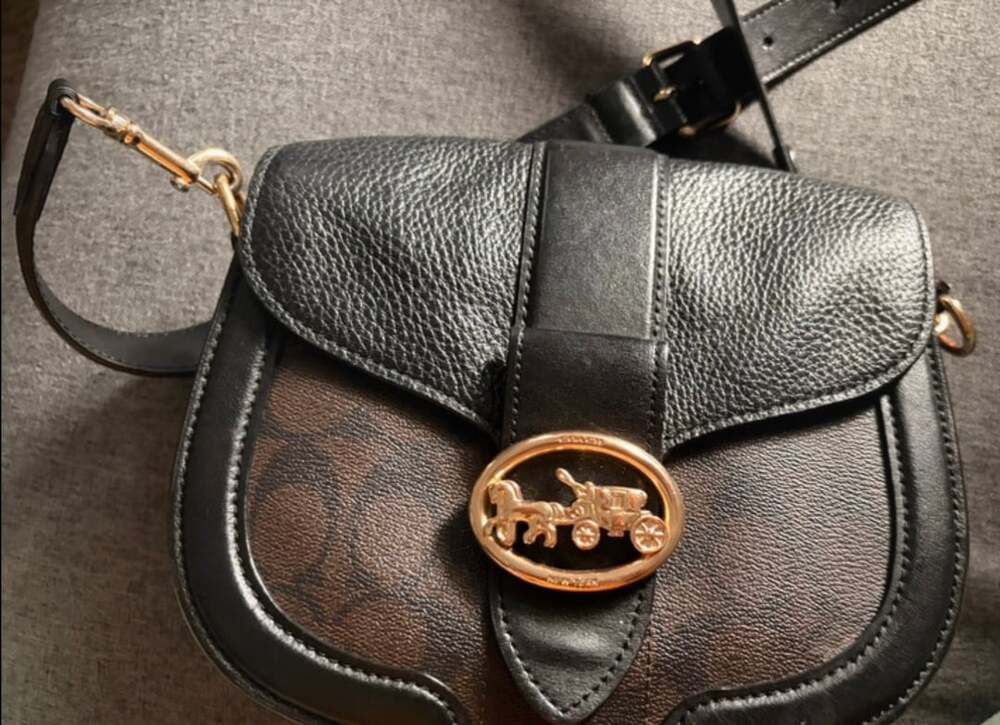 Coach Georgie Saddle Bag Signature Canvas Black Leather